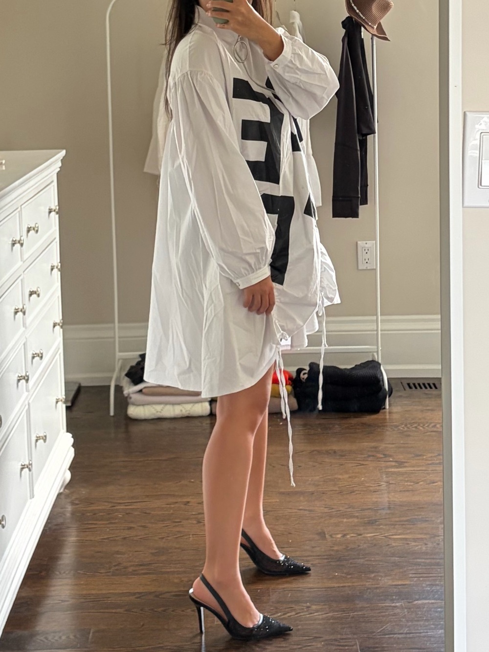 Oversized White Shirt Dress with Bold Black Lettering - Picture 4 of 6